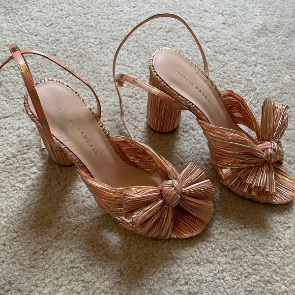 Loeffler Randall Shoes - Loeffler Randall Pink Metallic Knotted Slingback Heels